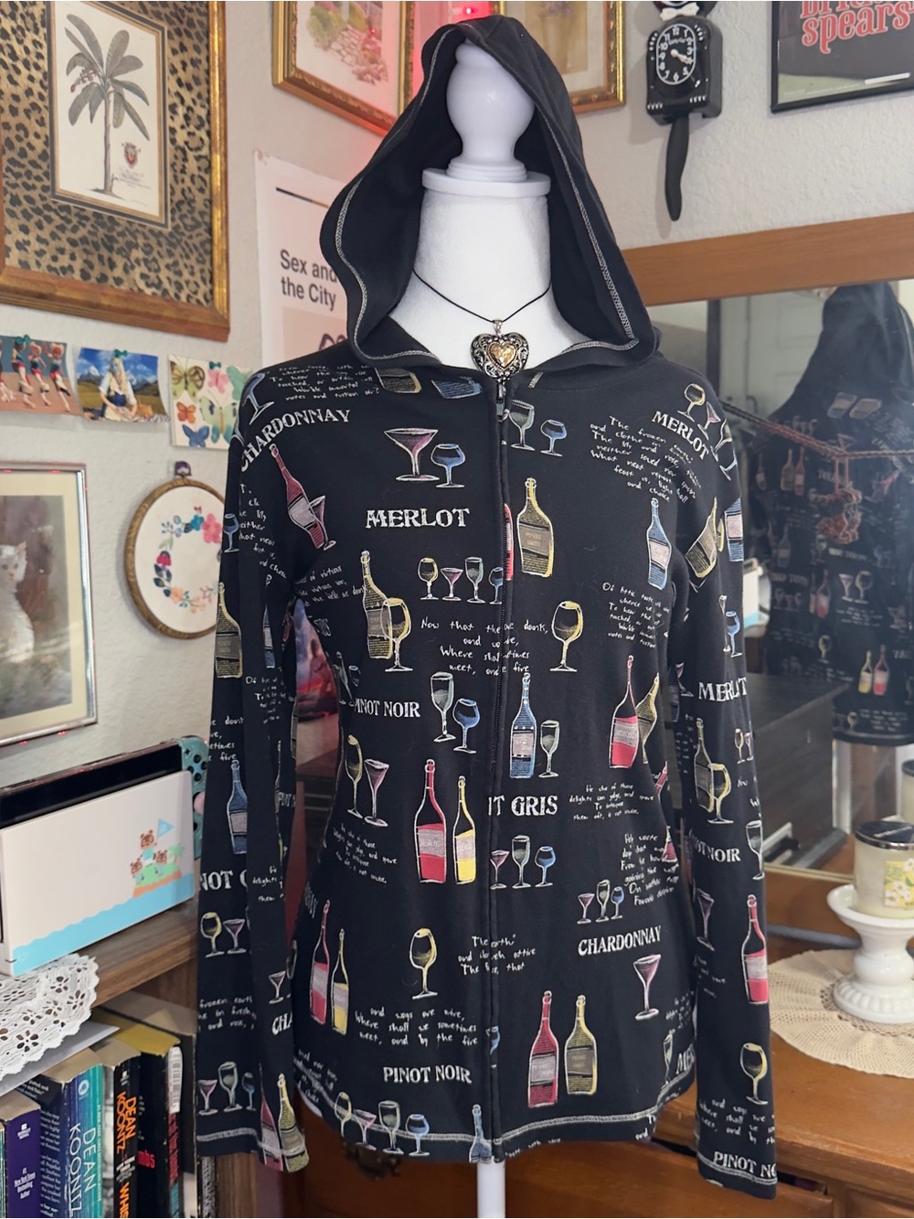 Y2K Wine Print Black Hooded Jacket - Unbranded - Picture 4 of 10